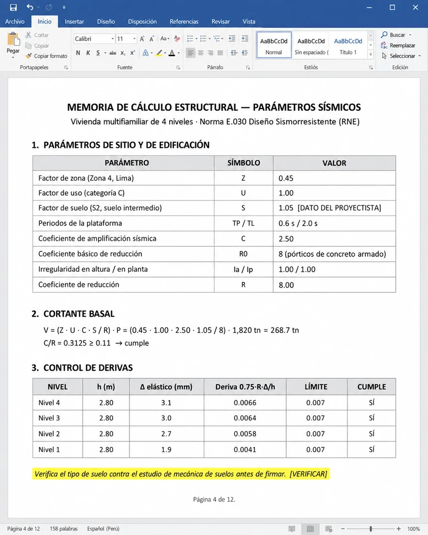 Calculo_Sismico: parámetros sísmicos, derivas y control de distorsiones